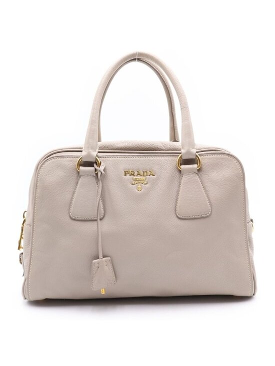 Prada Handbags - Prada Vitello Daino Handbag Gray Leather Key 2 Cadena Black